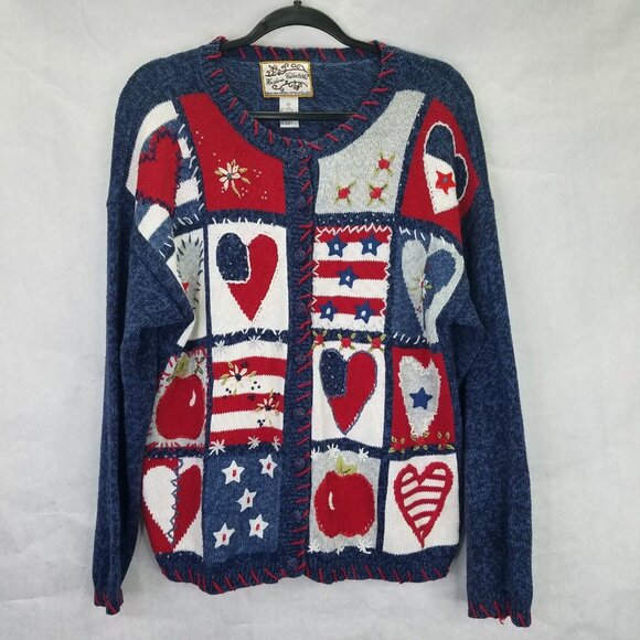 Heirloom Collectibles Cardigan Sweater Women M America USA Teacher Patriotic VTG - Picture 1 of 15